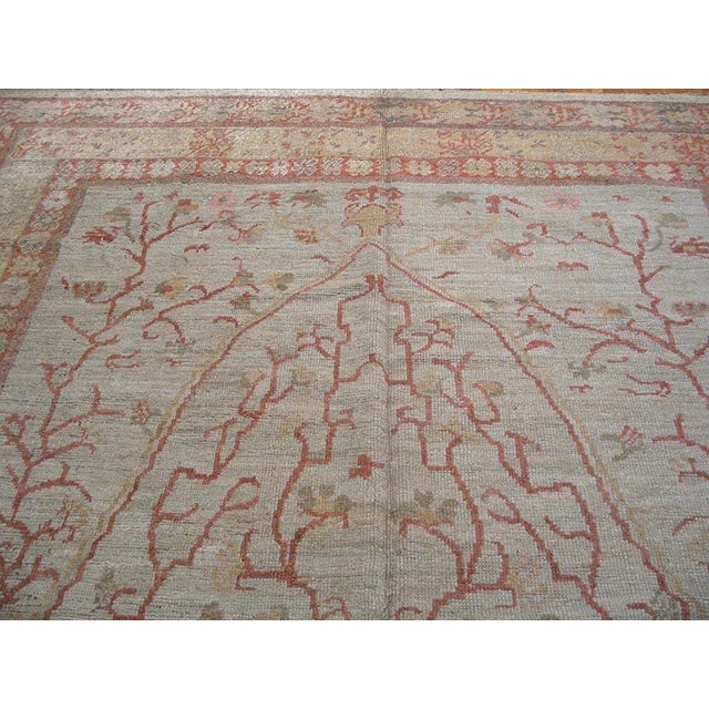Art Deco Remarkable Ivory Color With Angular Floral Design Antique Oushak Ghiordes Rug For Sale - Image 3 of 5