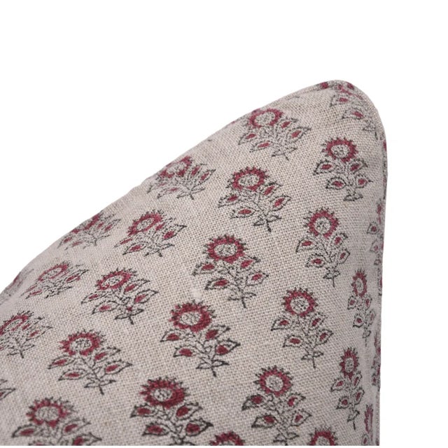 Art Deco Fabdivine Hand-Printed Decorative Pillow Cover 22x22 Inch Block Print Thick Linen -Bagru Buti For Sale - Image 3 of 4