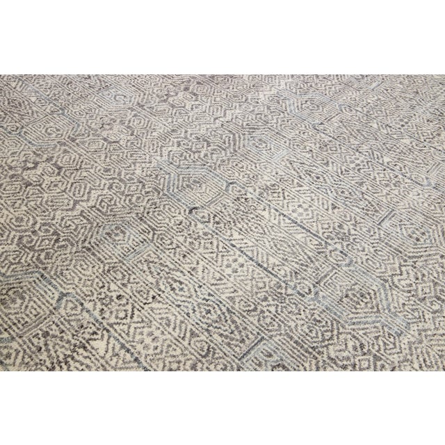 Beige Modern Apadana's Safi Collection Handmade Allover Designed Beige Wool Rug For Sale - Image 8 of 10