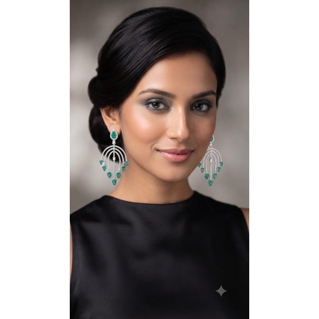 Natural Emerald 4.88cts & Diamond 1.59cts Earring in 14k Gold For Sale In New York - Image 6 of 8