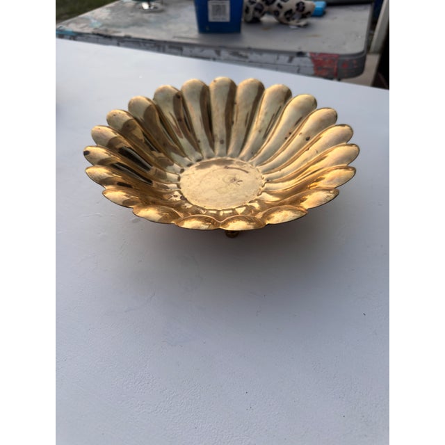 Mid-Century Modern 1970s Brass Daisy Footed Catchall For Sale - Image 3 of 6