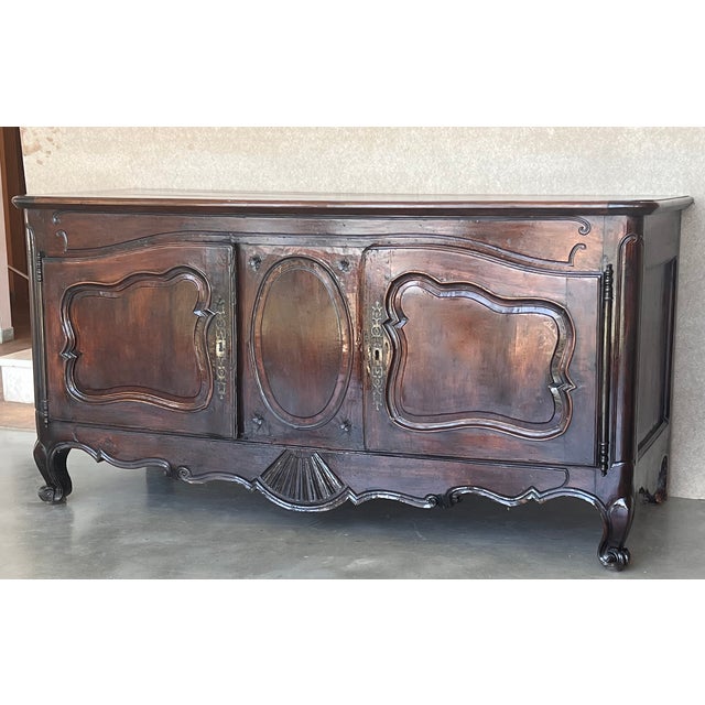 Late 18th Century Antique Carved Walnut French Provincial Large Buffet or Sideboard Cabinet For Sale - Image 5 of 13