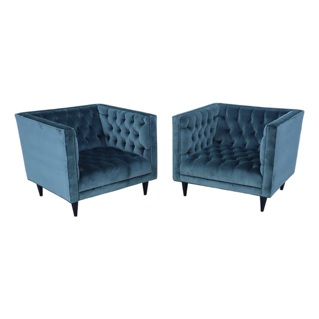 Stuart Scott Tufted Tux Club Chairs in Velvet For Sale