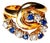 Late 20th Century Size 5.25 14K Yellow Gold Diamond Sapphire Swirl Ring Band For Sale