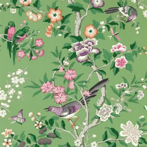 Sanderson Chinoiserie Hall Wallpaper in Chinese Green/Lotus Pink - a Sample
