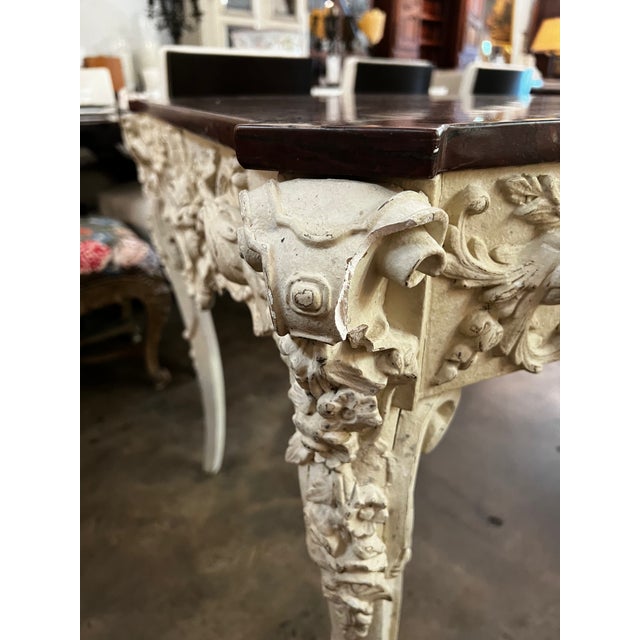 Early 20th Century Vintage French Louis XV Rococo Style Carved & Painted Console Accent Table For Sale - Image 5 of 11