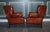 Hand-Dyed Burgundy Brown Leather Wingback Chairs, Set of 2 For Sale - Image 3 of 8
