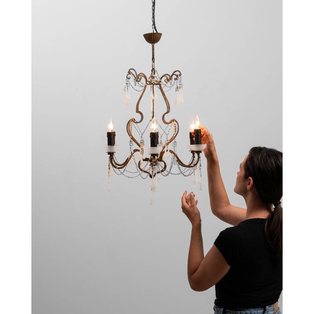 20th Century Italian Rococo Revival Gilt Metal Chandelier With Glass Drops For Sale - Image 12 of 18