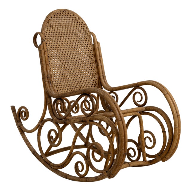 Thonet Faux Bamboo and Rattan Rocking Chair, Antique, Austria, Early 19th Century For Sale