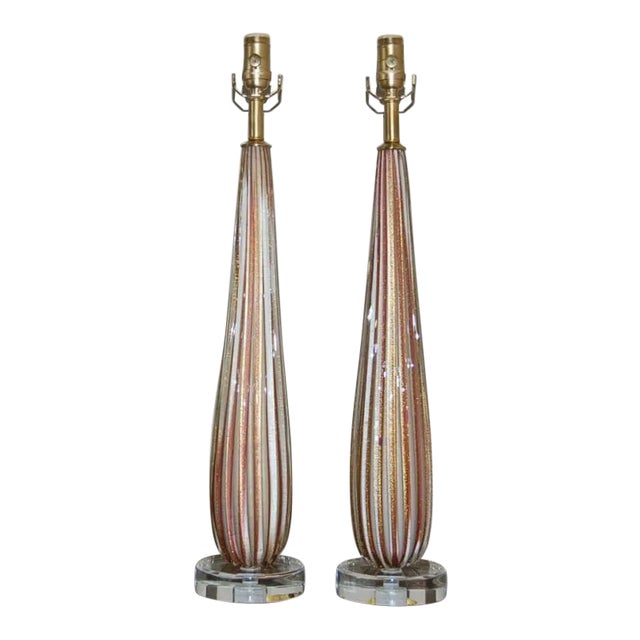 Lavender Vintage Murano Glass Lamps Lavender White For Sale - Image 8 of 8