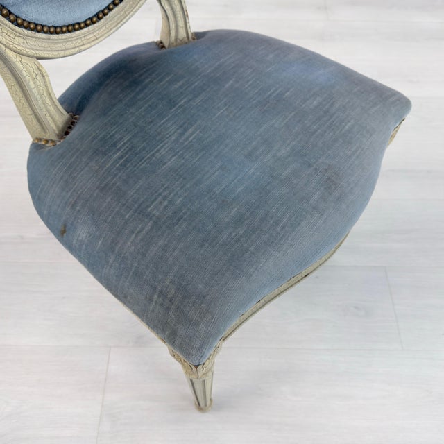 Blue Vintage French Louis XVI Dining Chairs – Set of 7 For Sale - Image 8 of 11