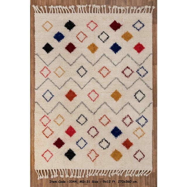 9x12 Ft.White Wool Boho Moroccan Rug, Bohemian Decor For Sale - Image 9 of 9