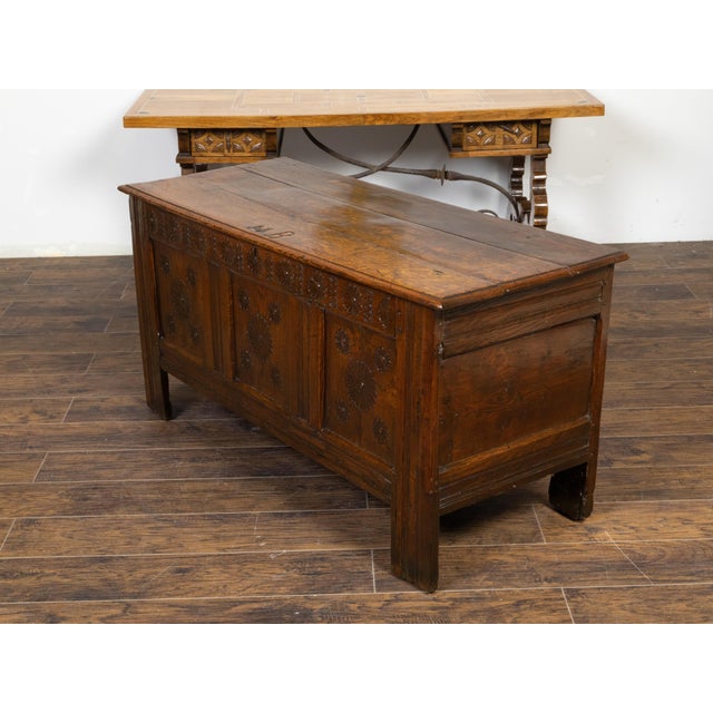 Late 17th Century English Oak Wedding Coffer with Monogram and Carved Rosettes For Sale - Image 9 of 12
