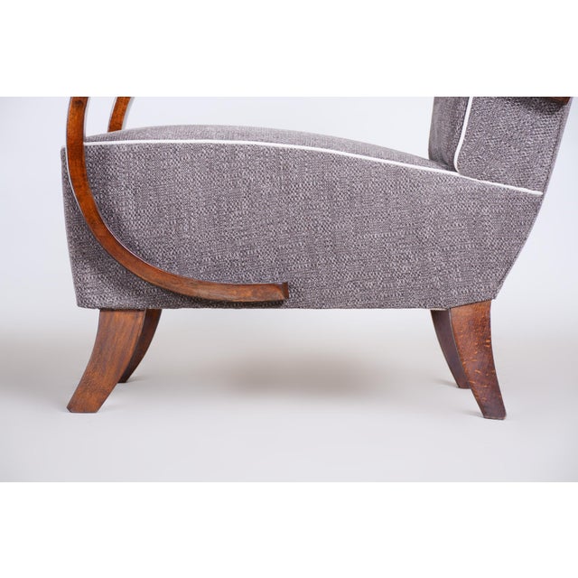 Czech Art Deco Beech Armchair attributed to J. Halabala for Up Zavody, 1930s For Sale - Image 9 of 11