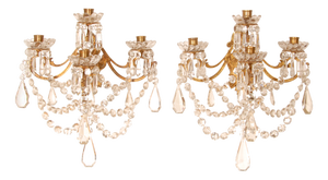 Antique French Crystal 4-Light Wall Sconces in the style of Baccarat, Set of 2