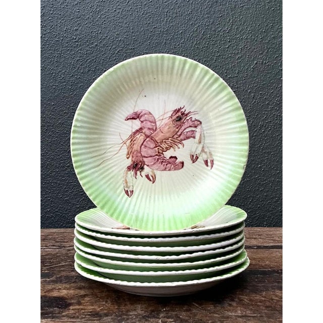 Ceramic Vintage Italian Hand-Painted Ceramic Seafood Plates - Set of 8 For Sale - Image 7 of 13
