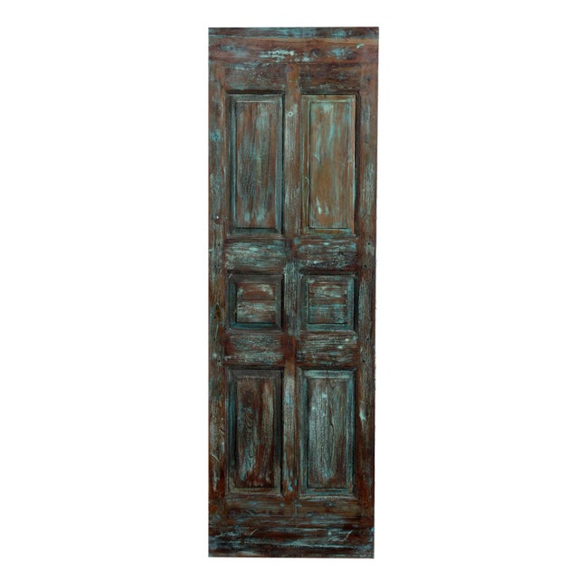 Mid-Century Modern Vintage Green Carved Wooden Door Floral Rustic Modern Pantry Door 80x26 For Sale - Image 3 of 3