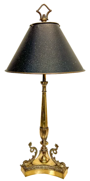 French Neoclassical Brass and Chrome Table Lamp with Dolphins, 1950s