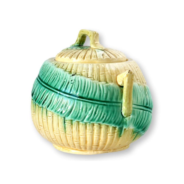 Early 20th Century Early 20th Century Majolica Bamboo & Fern Sugar Bowl For Sale - Image 5 of 6