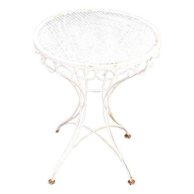 Vintage Wrought Iron Round Outdoor Garden Accent Table For Sale