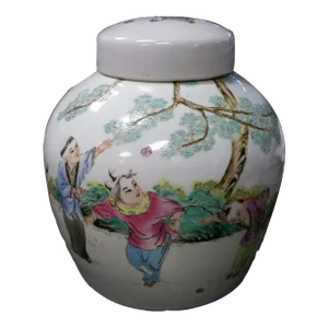 Mid 20th Century Chinese Famille Rose Porcelain Four Boys Ginger Jar