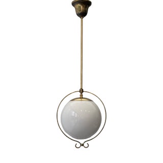 Scandinavian Functionalist Pendant Globe Lamp in Glass and Brass, Sweden, 1930s For Sale