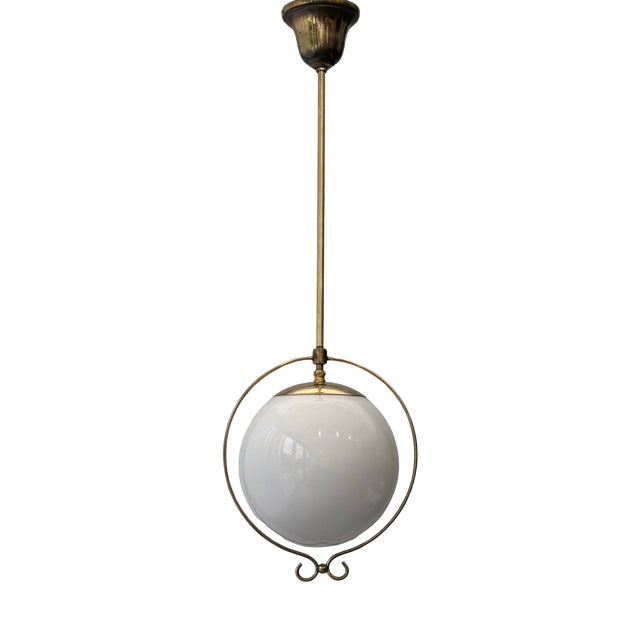 Scandinavian Functionalist Pendant Globe Lamp in Glass and Brass, Sweden, 1930s For Sale
