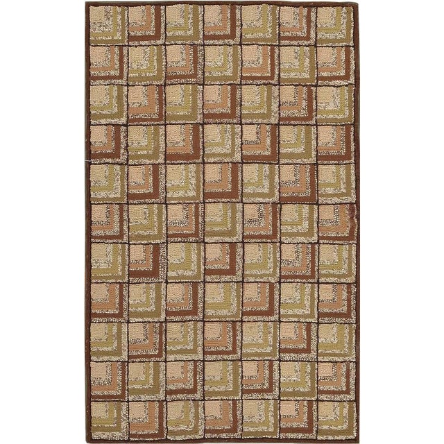 Beautiful Small Scatter Size Antique American Green Hooked Rug, Country of origin: America, Circa Date: Early 20th Century...