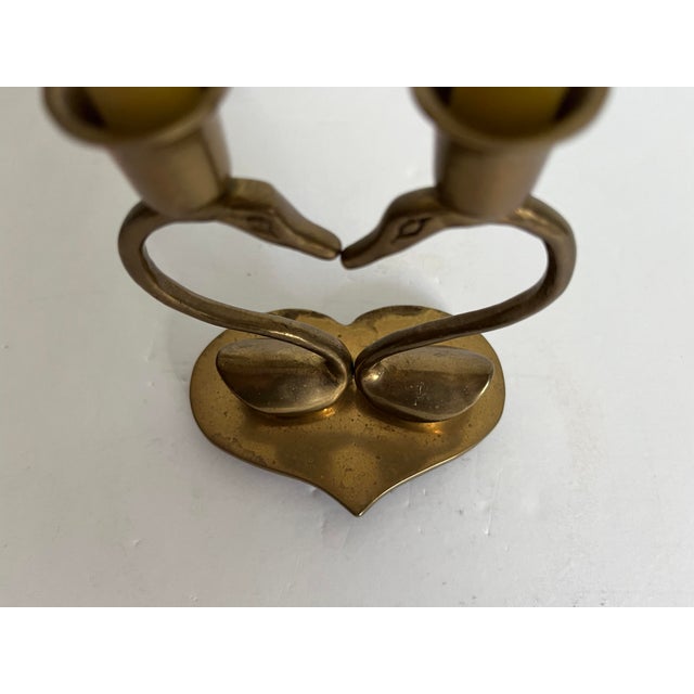 Brass 1960s Brass Swans Double Candlestick For Sale - Image 8 of 11