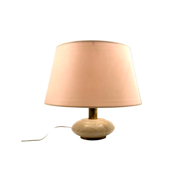 1970s 1970s Mid Century Modern Travertine & Brass Table Lamp Base For Sale - Image 5 of 13