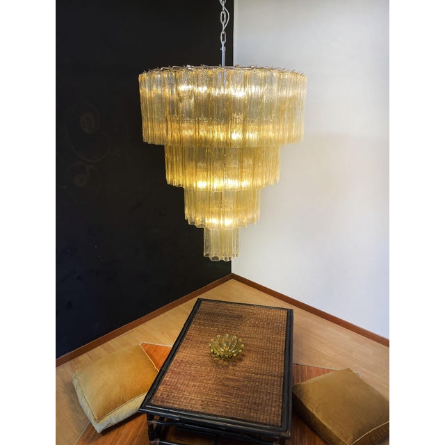 Vintage Murano Glass Tiered Chandelier with 78 Glasses in Light Amber, 1990s For Sale - Image 18 of 18