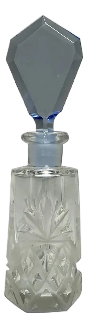 Art Deco Czech Crystal Perfume Bottle with Blue Stopper
