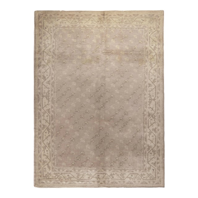 Vintage Turkish Oushak Rug in All Over Gray, Pink, Off White Floral Pattern For Sale