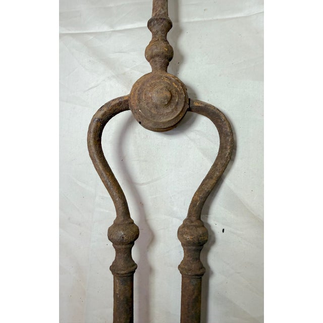 Metal Antique 18th Century Wrought Iron Turned Brass English Fireplace Tongs Tool 12 For Sale - Image 7 of 12