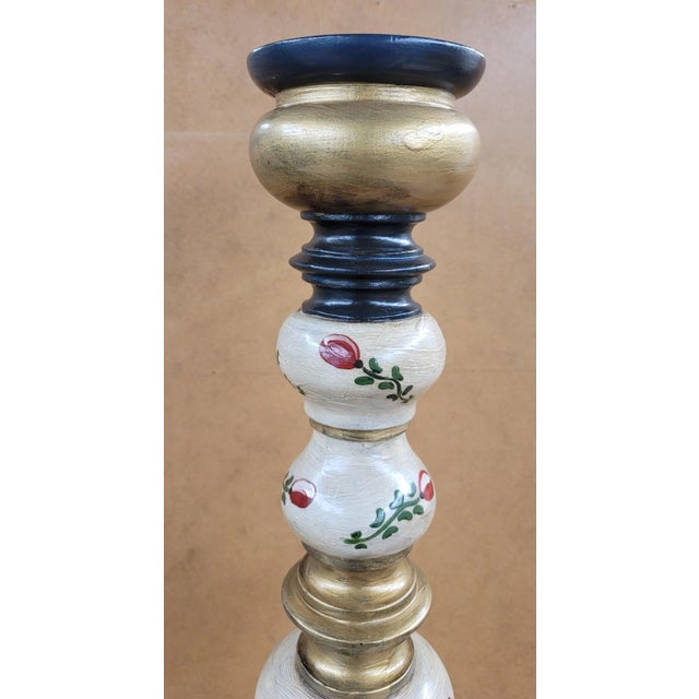 Late 20th Century Late 20th Century German Hand-Painted and Decorated Wood Pillar Candlestick For Sale - Image 5 of 9