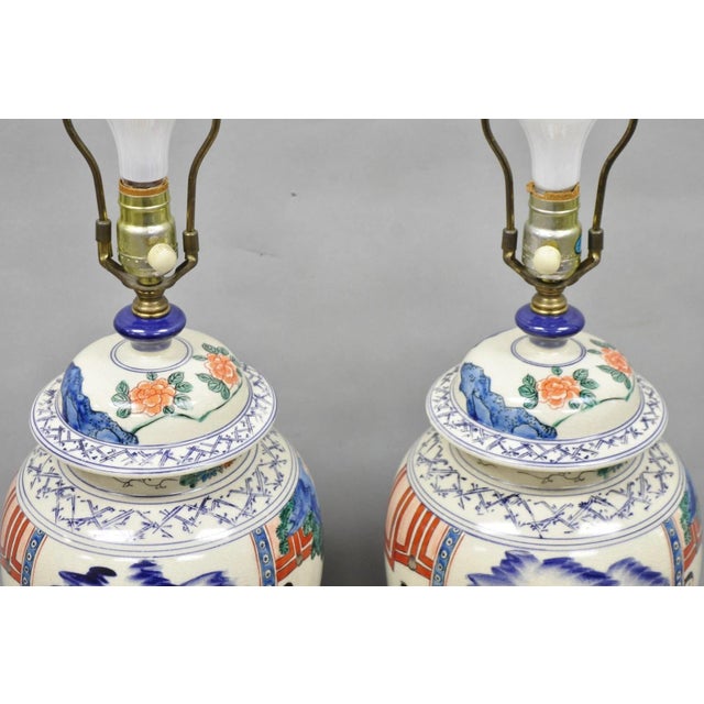 Vintage Chinoiserie Oriental Oatmeal Ginger Jar Ceramic Table Lamps - A Pair For Sale - Image 9 of 13