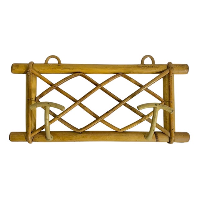 Vintage French Provincial Bamboo Coat Hat Rack With Two Hooks For Sale