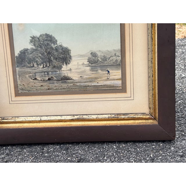 Brown European School 19th C. Drawing in Original Framing - River Landscape For Sale - Image 8 of 9