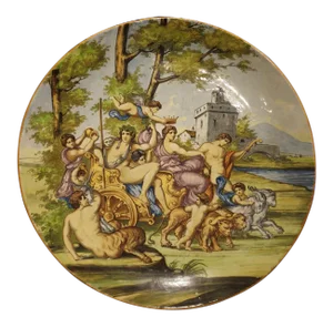 Large Antique Italian Majolica Platter, Bacchus and Ariadne
