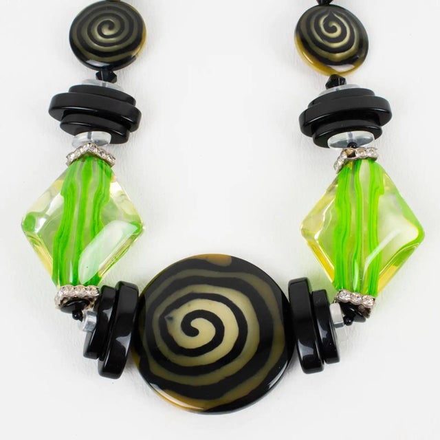 Contemporary Angela Caputi Black and Green Resin Beaded Choker Necklace For Sale - Image 3 of 10
