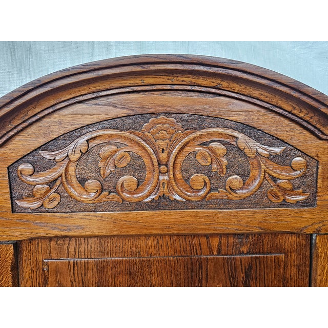 French 1920s Solid Oak Bed Frame Carved Floral Design Full / Queen Adaptable For Sale - Image 4 of 17