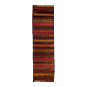 1960s Vintage Turkish Kilim Multicolor Handmade Stripe Wool Runner