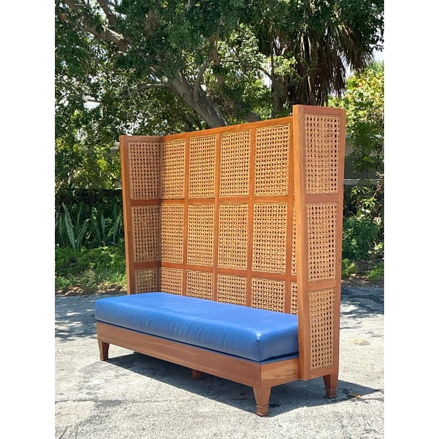 Elevate your space with this exquisite Vintage Boho Palm Beach Breakers Hotel High Back Rattan Bench, inspired by the...