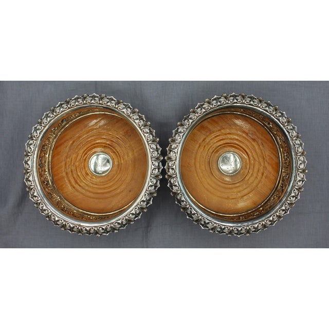 Pair of English Victorian Sterling Silver Wine Coasters, 1839 by Samuel Walker & Co., Sheffield. Bodies & crested buttons...