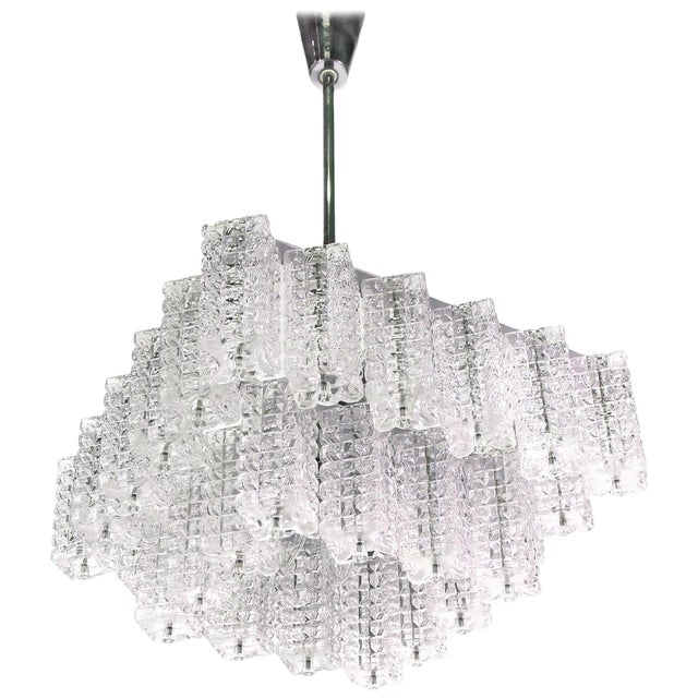 Square Chandelier in Glass & Chrome from Austrolux, Vienna, 1960s For Sale