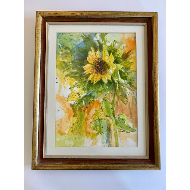 Framed Original Watercolor Painting “Sunflower” For Sale - Image 10 of 12