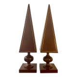 Vintage Pair of Wooden Obelisks With Gilt Inlay - Architectural Decor For Sale