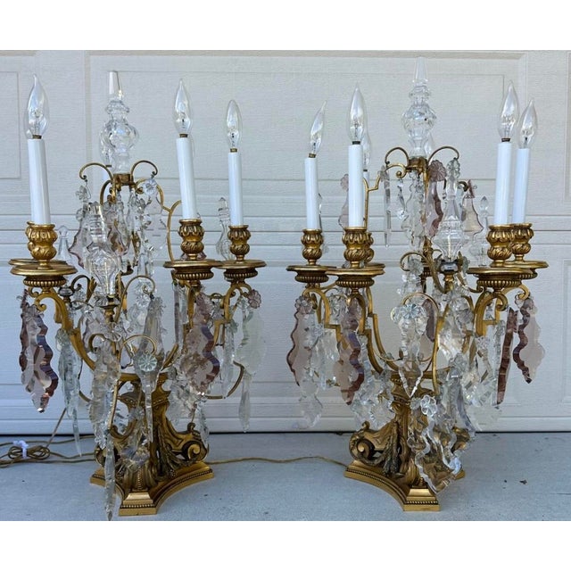 19th Century E. F. Caldwell Gilt Bronze & Baccarat Crystal Girandole Table Lamps - a Pair For Sale - Image 17 of 18