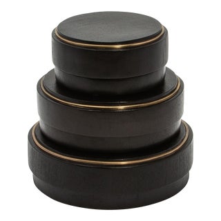 Set of 3 Boxes in Black Oak With Brass Frame by R&y Augousti For Sale