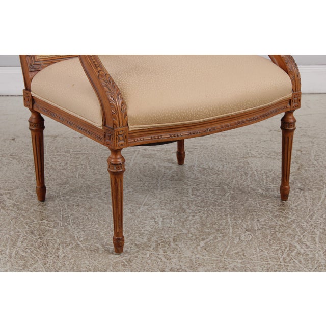 Pair French Louis XVI Fauteuil Open Armchairs For Sale - Image 9 of 18